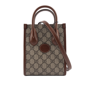 GUCCI Interlocking G 迷你手提/斜背托特包/棕色
