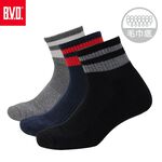 【BVD】單色雙配條1/2氣墊男襪<黑>B280 男襪 短襪 休閒襪, , large
