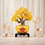 【A&R】招財開運 金黃水晶發財樹元寶聚寶盆擺飾, , large