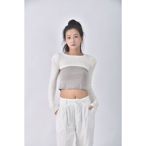 (S) 【安于晴Charlene私服】質感修身短版白色長袖上衣二手衣