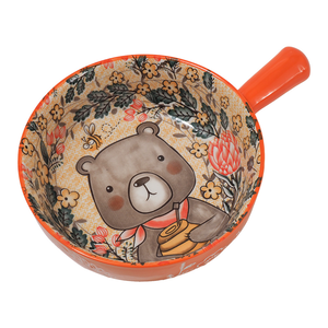 KIYODO萌園可微波陶瓷手柄碗-9吋-ORANGE熊-1入