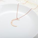 【Angel & Me】Hammered Moon s925 sterling silver 18k rose gold-plated necklace, , large
