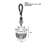 【A&R】招財開運六順銅鍍銀招財貓造型掛飾鑰匙圈, , large