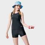 Monina Taiwan-made girls vest two-piece swimsuit pure black, , large