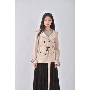 (L) o s a質感風衣杏色綁帶外套二手衣
