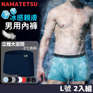 【標準桿】NAMATETSU 男士天鵝絲冰絲內褲 柔軟超透氣 2入組