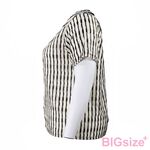 大尺碼-蕾絲條紋 圓領T恤-黑-0101150, , large