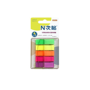 【N次貼】66002 抽取式可再貼標籤 45x12mm 螢光5色 200張/5條/卡