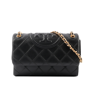 TORY BURCH Fleming 縫線納帕皮革翻蓋二用包/黑色