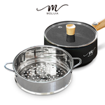 【MOLIJIA 魔力家】1.6L-M18多功能美食料理不沾電火快煮烹飪鍋+M1812不鏽鋼蒸籠-黑木紋, , large