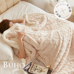 [BUHO] "Milk Frost Apricot" Light luxury texture plain carved milk velvet x lamb velvet double-layer thermal blanket (150x200cm), , large