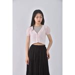 (S) r f質感修身短版棉質V領粉色外套二手衣, , large