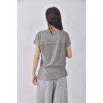 (S) michel klein質感亞麻條紋灰色短袖上衣二手衣, , large