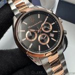 [星晴錶業]MASERATI手錶,42mm,R8853151002黑色錶面玫瑰金錶殼金銀相間精鋼錶帶款, , large