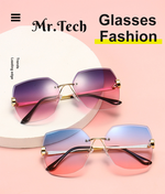 MR.TECH 米特克 UV400太陽眼鏡時尚男女中性大框墨鏡(鑲鑽合金幾何切割框WE-S31264-多色選) 紫橙粉漸層, , large