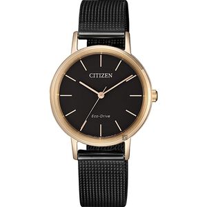CITIZEN 星辰 光動能雅致米蘭帶女錶-玫瑰金框x黑/30mm EM0577-87E