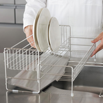 【Shimomura Kihan】Japan-Made All-Stainless Steel Expandable Dish Drainer Rack (with Utensil Holder, Glass & Cutting Board Drainer), , large