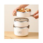 【A&R】日式304不鏽鋼三層保溫飯盒附贈湯匙+保溫袋 2600ML - 拿鐵咖, , large