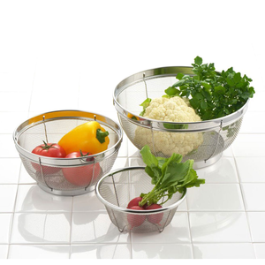 吉川日本18-8不鏽鋼MIZ.KEAD料理濾水藍組1組3入(15/19/25cm) SJ3467 日本製