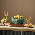 【A&R】招財開運 冰裂釉陶瓷聚寶盆附底座金元寶, , large