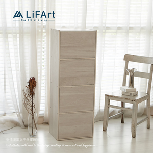 【LiFArt】MIT日系簡約四層附門收納櫃-純白橡木色