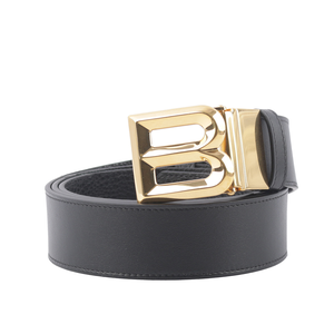 BALLY B-BUCKLE 3.5cm 金釦小牛皮皮帶/黑色