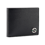 GUCCI 金屬縫線雙G Logo牛皮雙色零錢袋短夾/黑色/綠色, , large