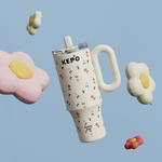 KEPO LQ 1200ml KC007巨無霸吸管花園冰霸杯內膽316不銹鋼 小碎花, , large