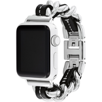 COACH Apple Watch 錶帶 38/41mm 適用 鍊帶結合皮錶帶- 銀x黑(不含手錶), , large