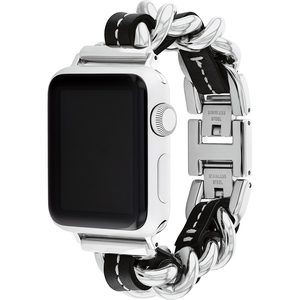 COACH Apple Watch 錶帶 38/41mm 適用 鍊帶結合皮錶帶- 銀x黑(不含手錶)