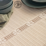 【SOLO歐洲家居】LCW Home 土耳其製150x200cm 純棉亞麻桌布 米色格紋 花邊簍空 餐桌布, , large