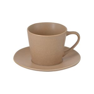 Handcrafted Embossed Kiln-Glazed Ceramic Coffee Cup and Saucer Set