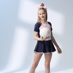 莫妮娜 台灣製 少女短袖櫻花粉俏麗連身裙 泳裝, , large