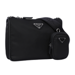 PRADA 三角牌Logo三合一附小袋再生尼龍郵差包/黑色, , large