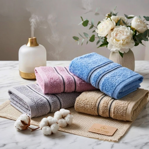 [Kaimei Cotton] 12-Pack Random Colors - MIT 16-Taels Pure Cotton Kids' Towel with Satin Header & Double Black Stripes