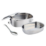 CLARE 可蕾爾 晶鑽316不鏽鋼雙層方形便當盒附贈湯匙 16cm低（0.8L）-Leidea樂德兒, , large