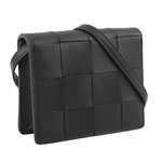 BOTTEGA VENETA Cassette 小羊皮編織小款斜背包/黑色, , large