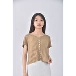 (S) tgys design質感跳色鈕扣杏色短袖上衣二手衣, , large