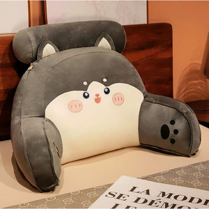 腰靠枕【黑色小哈士-65*40CM 】 可拆枕套 附贈頸枕 護腰枕 椅背枕 靠枕 65*40CM 腰靠 水晶超柔 大眼狗 大眼貓 靠枕