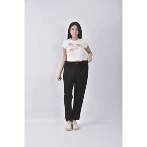 (4XL（含）以上) good logo高腰丹寧牛仔質感素面黑色長褲二手衣