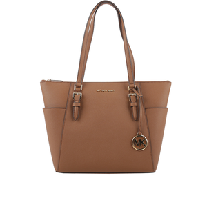 Michael Kors Charlotte 金字防刮皮革大款拉鍊托特包/焦糖色