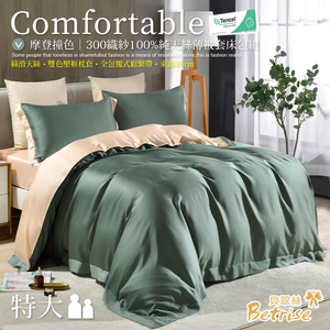 【Betrise】 Sea Blue/Gray | Modern Contrast 300 Thread 100% Pure Tencel Thin Quilt Cover Set - Single