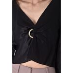 (M) 【房業涵私服】zara打結黑色長袖上衣二手衣, , large
