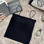 【A&R】絲滑冰絲一字領顯瘦罩杯細肩帶防滑背心小可愛 版型偏小款 - 神秘黑,2XL, , large