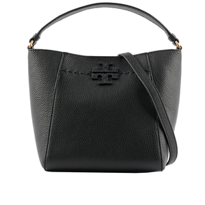 Tory Burch McGRAW 荔枝皮革小型水桶包/黑色