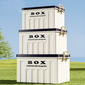 【AOTTO】大容量工業風雙提手收納箱-藍白色(AL-2202B)