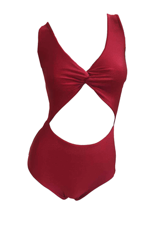 One-piece swimsuit with a twist on the front and exposed waist and hips (flaunting red/caixia pink) ready for sale