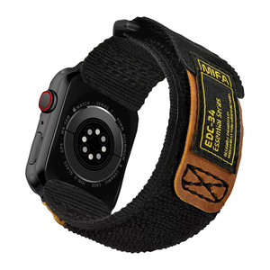 Mifa Apple Watch EDC-34戰術尼龍混搭真皮皮革運動錶帶(Ultra1-2 & S1-10代)-黑棕