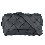 BOTTEGA VENETA Diago 平滑小牛皮編織翻蓋胸口包/腰包/黑色, , large