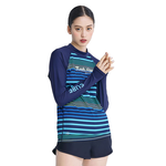 Monina Taiwan-made refreshing striped sunscreen long-sleeved jellyfish suit two-piece swimsuit, , large